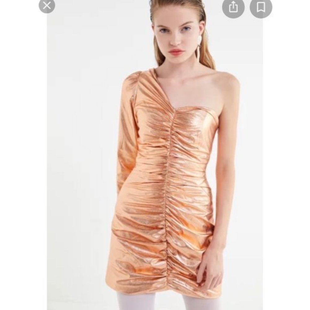 Urban Outfitters Metallic Peach One-Shoulder Ruched Mini Dress